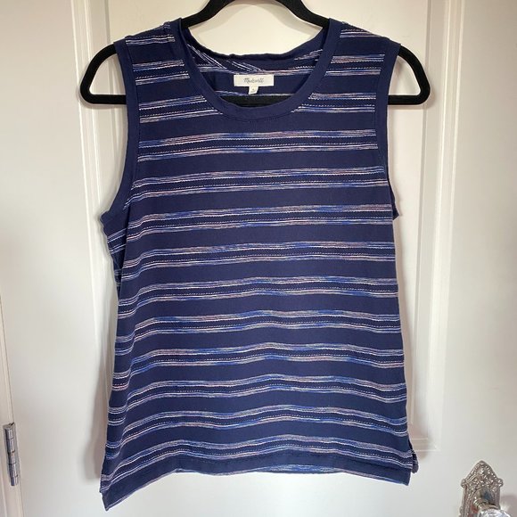 Madewell Blue Horizontal Stripe Tank M - Picture 1 of 4